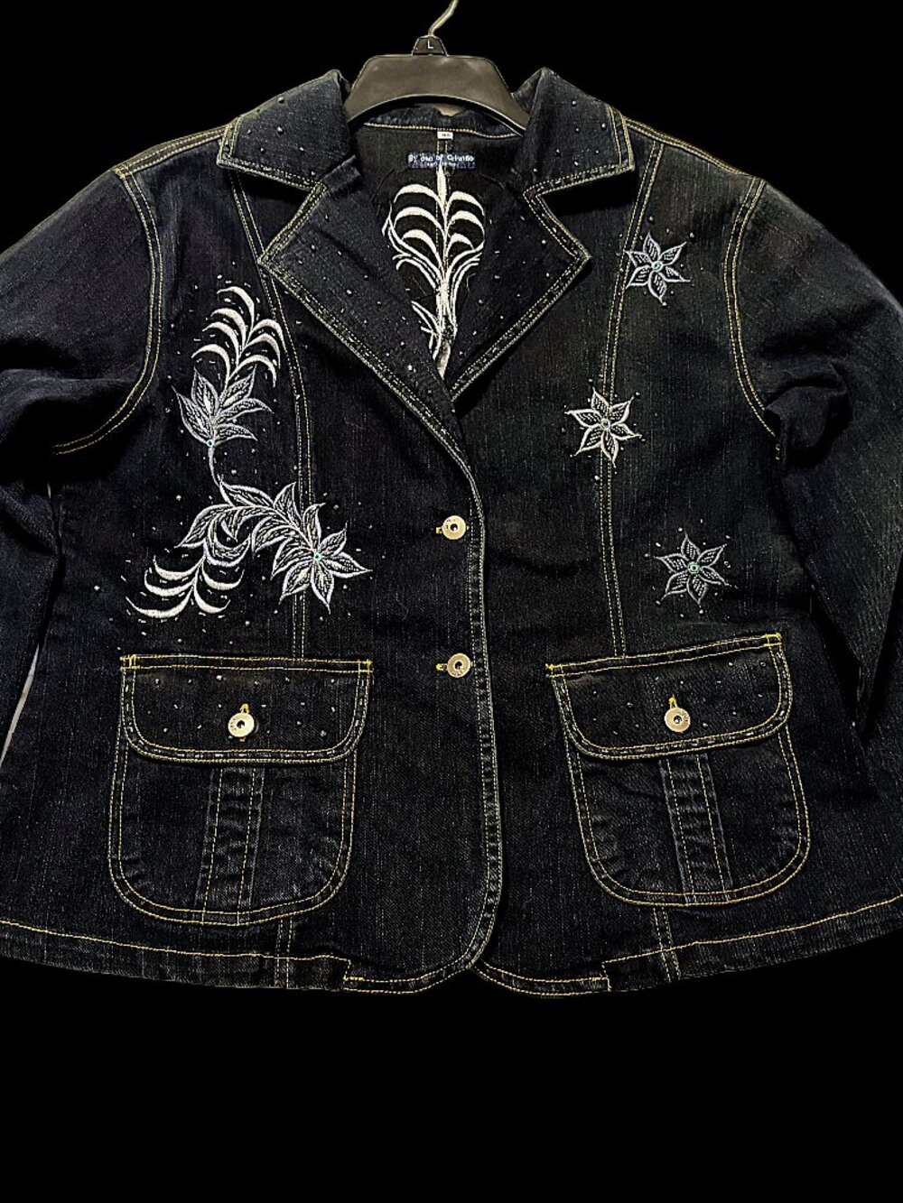 Jean Jacket with Beads, Lace and Embroidery